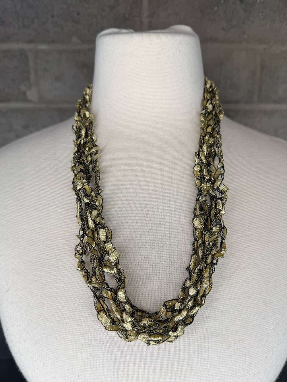 Gold-Tone Braided Multi-Strand Women's Necklace - Chic Metallic Accent